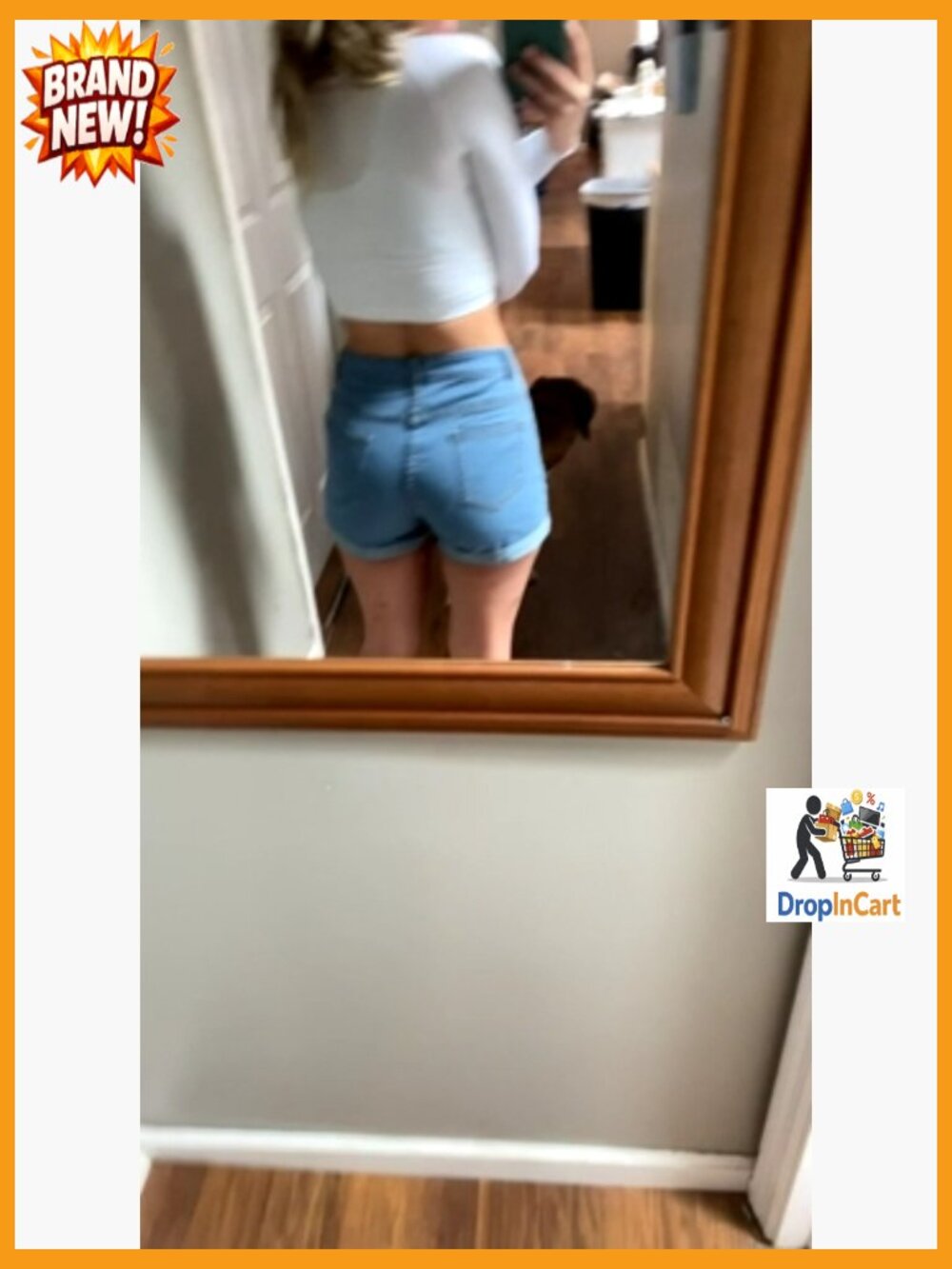 Mid Waisted Folded Hem Ripped Jean Shorts Casual Summer Denim Shorts - Picture 5 of 7
